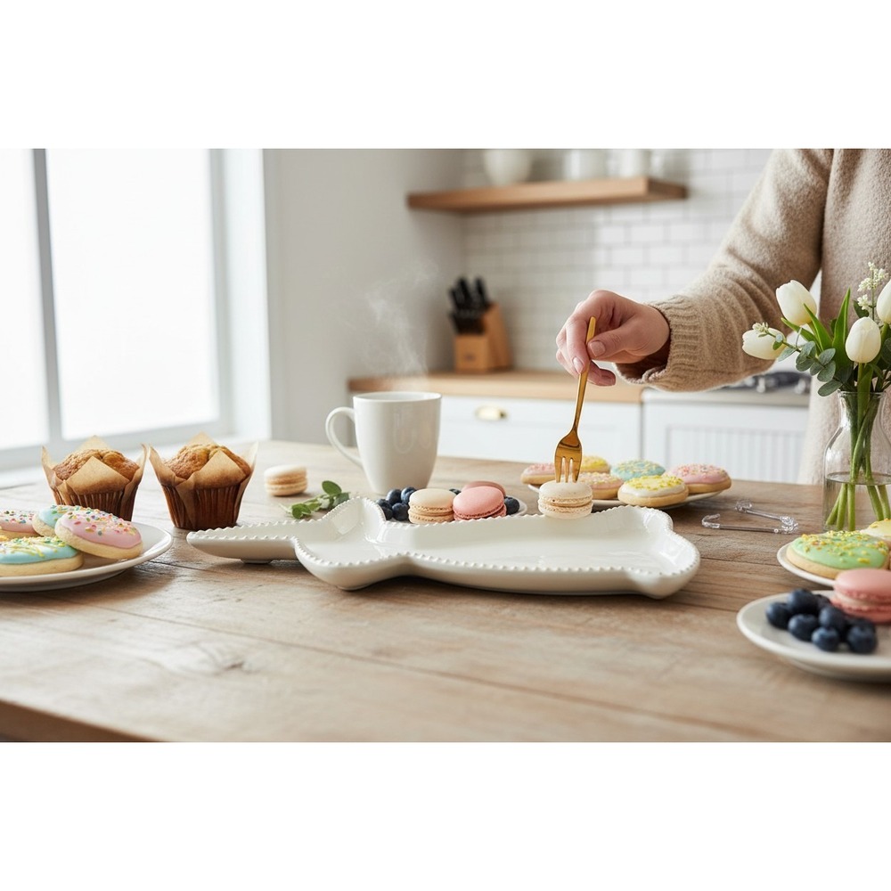 Arlington Designs Bunny Platter OS White NWOT Gold Beaded Easter Serving Tray